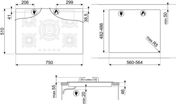 Газовая варочная панель SMEG PV 675 CNR - ракурс 2