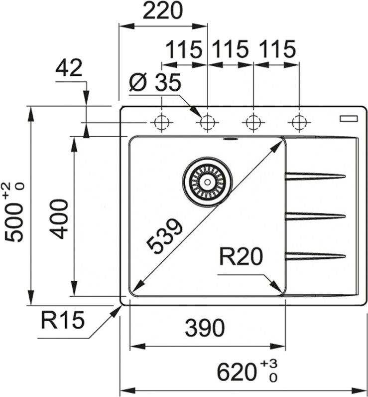 Кухонная мойка FRANKE CNG 611/211-62 TL (114 0639 712 черный матовый) - ракурс 2