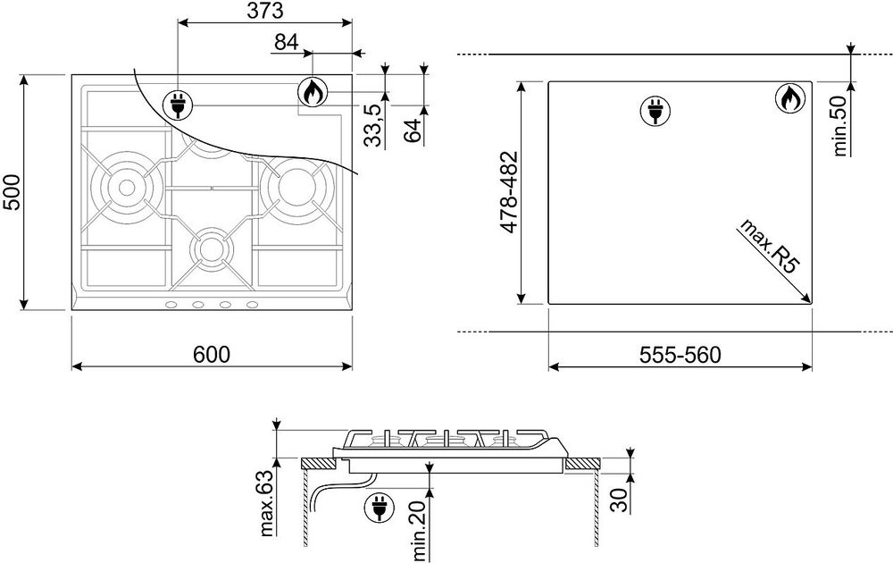 Газовая варочная панель SMEG SR 764 PO - ракурс 2