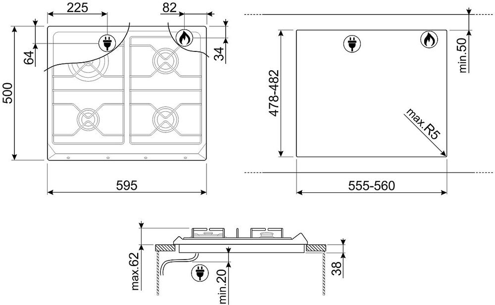 Газовая варочная панель SMEG SRV 864 POGH - ракурс 8