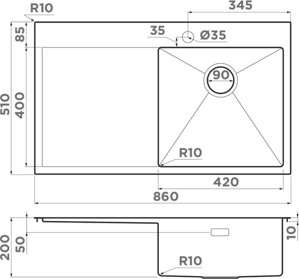 Кухонная мойка OMOIKIRI Akisame 86-IN-R (4993763) - ракурс 2