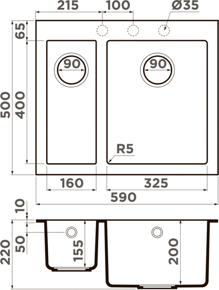 Кухонная мойка OMOIKIRI Bosen 59-2-GR (4993558) - ракурс 2