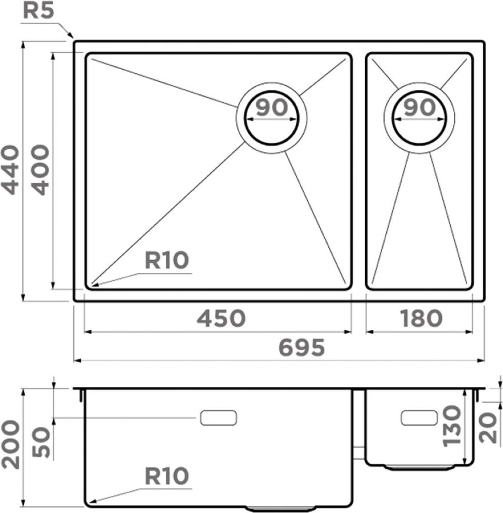 Кухонная мойка OMOIKIRI Taki 69-2-U/IF-IN-L (4997049) - ракурс 2