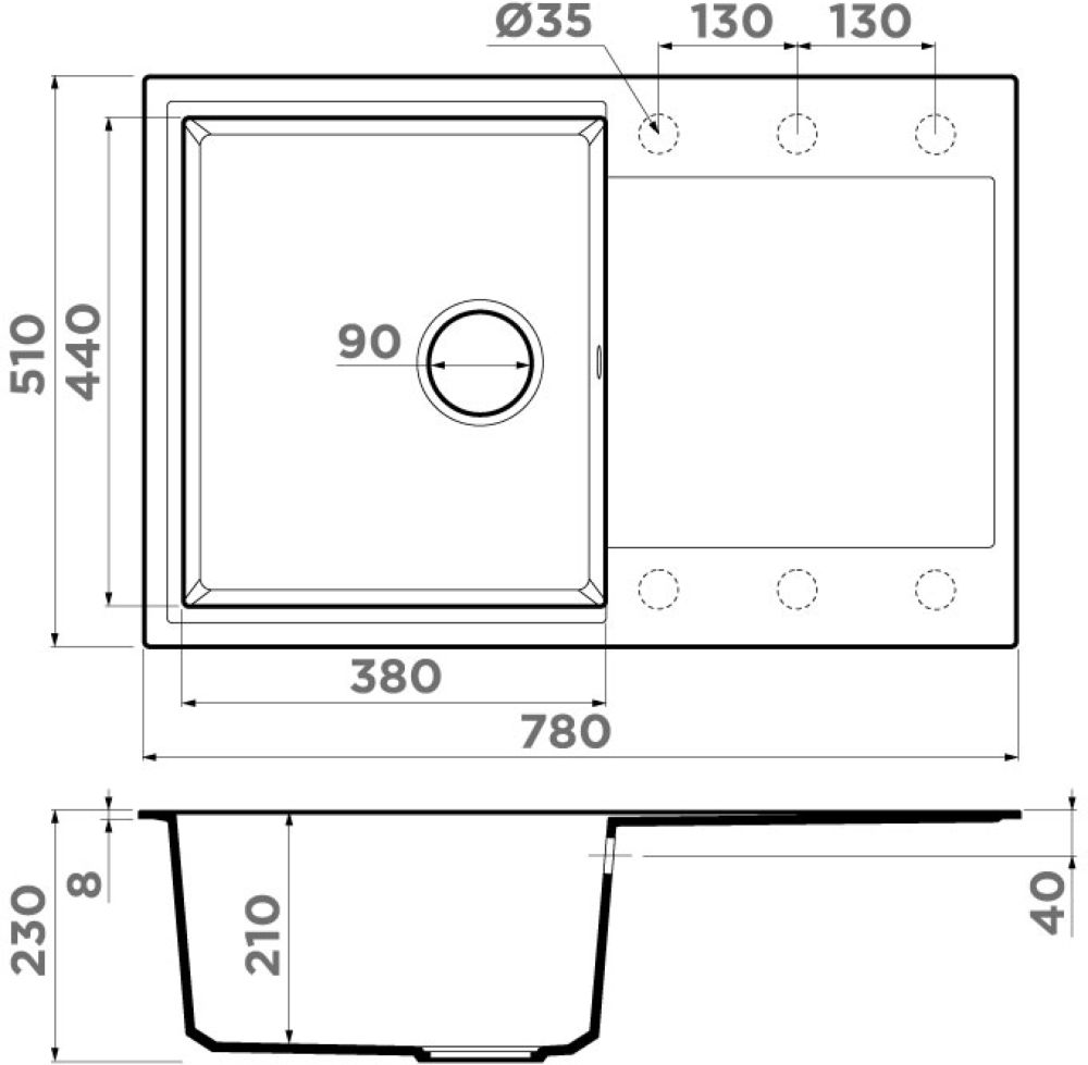 Кухонная мойка OMOIKIRI Daisen 78T-BL (4993527) - ракурс 2