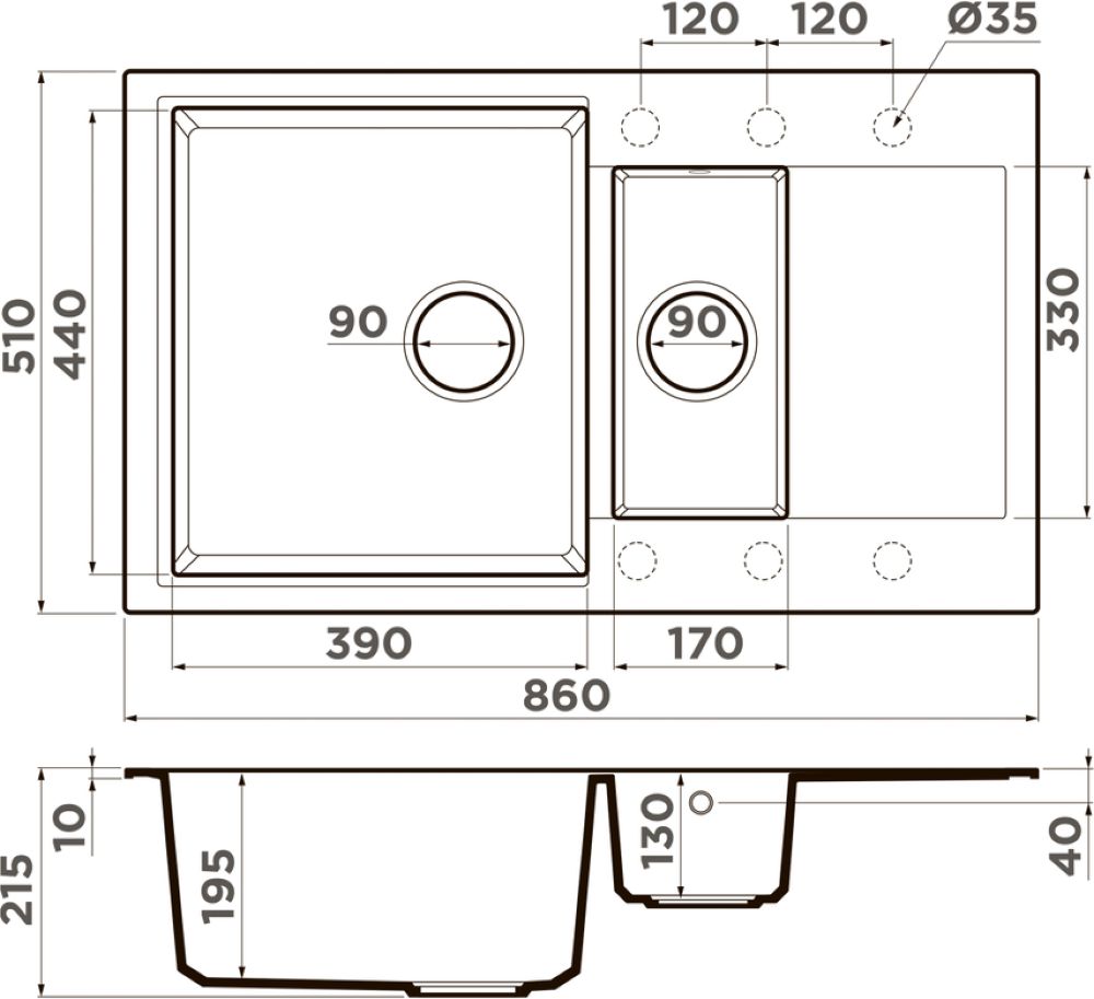 Кухонная мойка OMOIKIRI Daisen 86-2-BE (4993471) - ракурс 2