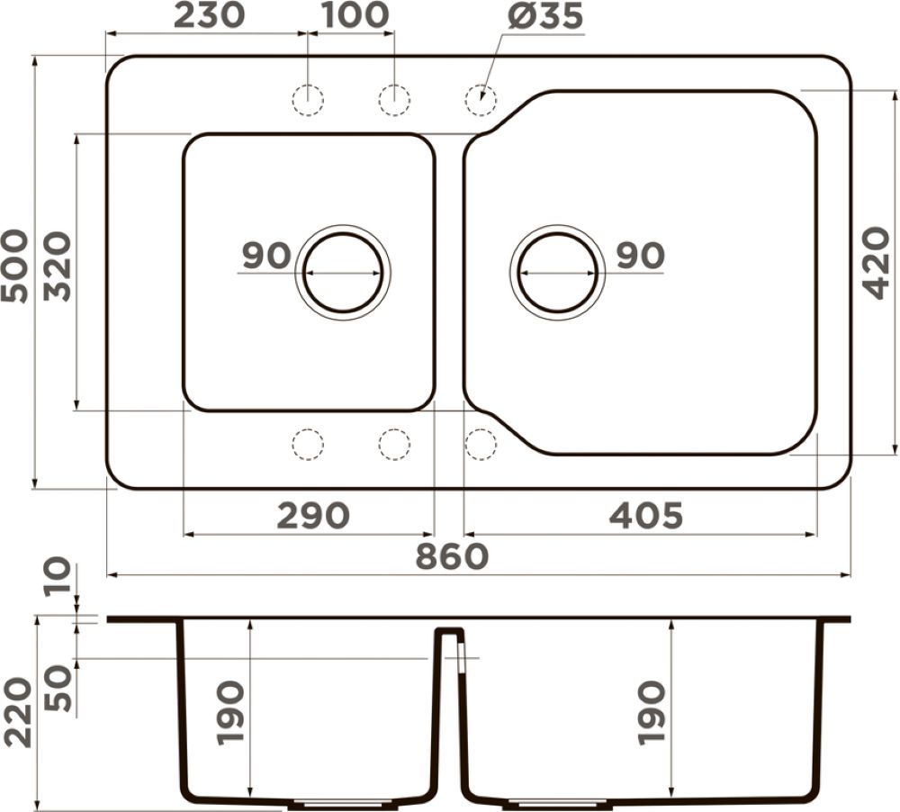 Кухонная мойка OMOIKIRI Maru 86-2-BE (4993285) - ракурс 2