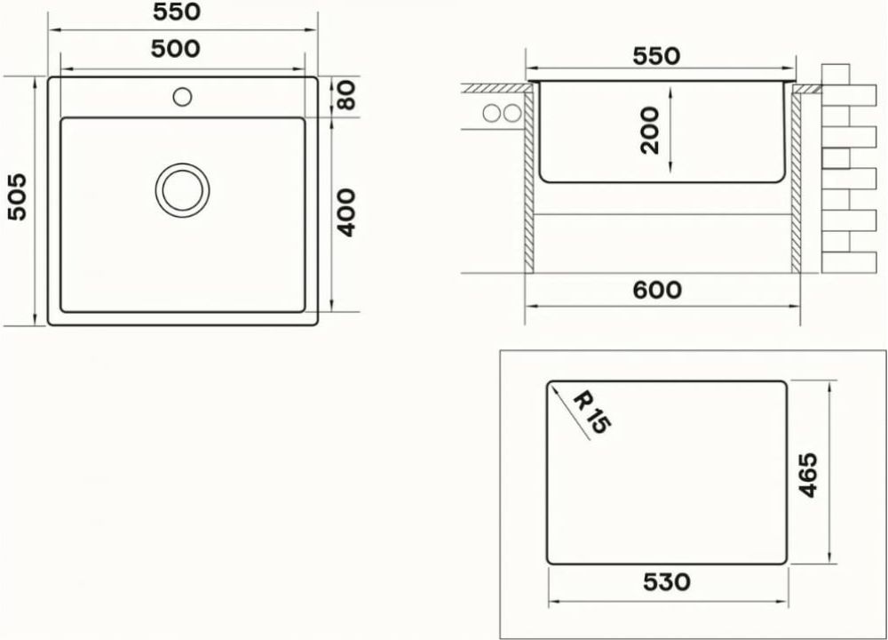 Кухонная мойка LONGRAN TEB550.505 -GT10P - ракурс 2