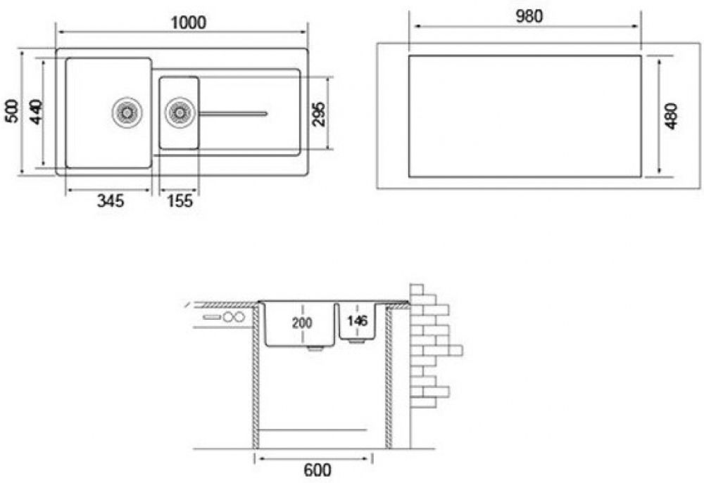 Кухонная мойка LONGRAN ENG1000.500 15 - 07 - ракурс 2