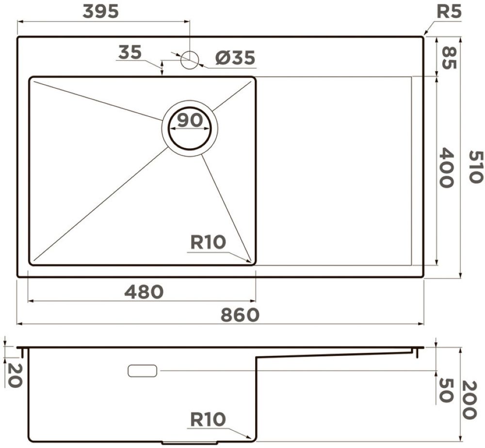 Кухонная мойка OMOIKIRI Akisame 86-IN-L Side (4997031) - ракурс 2