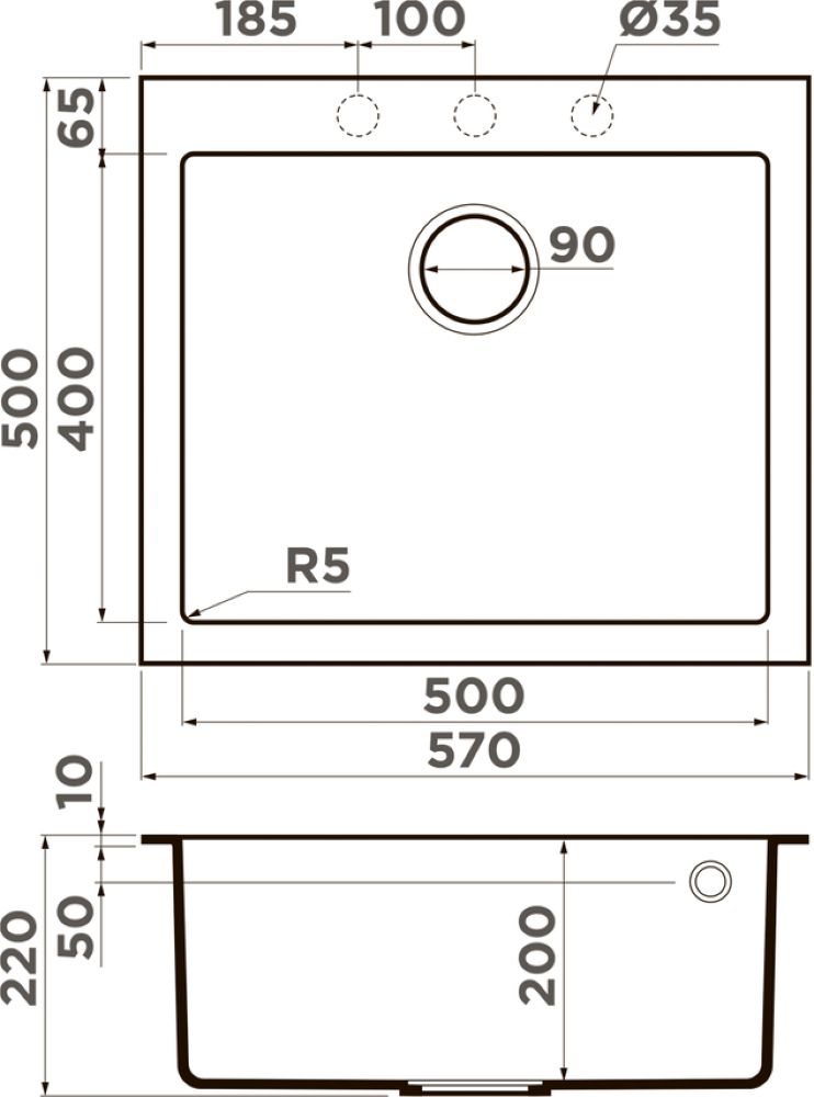 Кухонная мойка OMOIKIRI Bosen 57A-GR (4993819) - ракурс 2