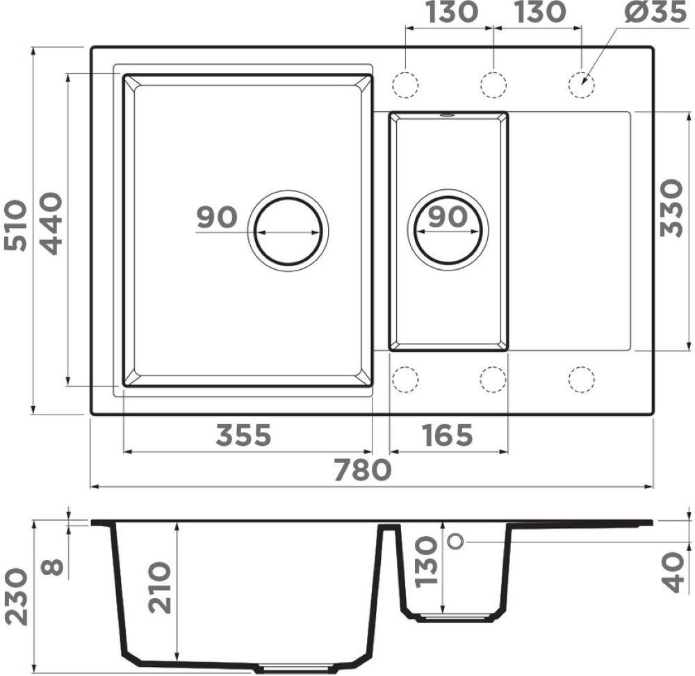Кухонная мойка OMOIKIRI Daisen 78-2T-PL (4993533) - ракурс 2