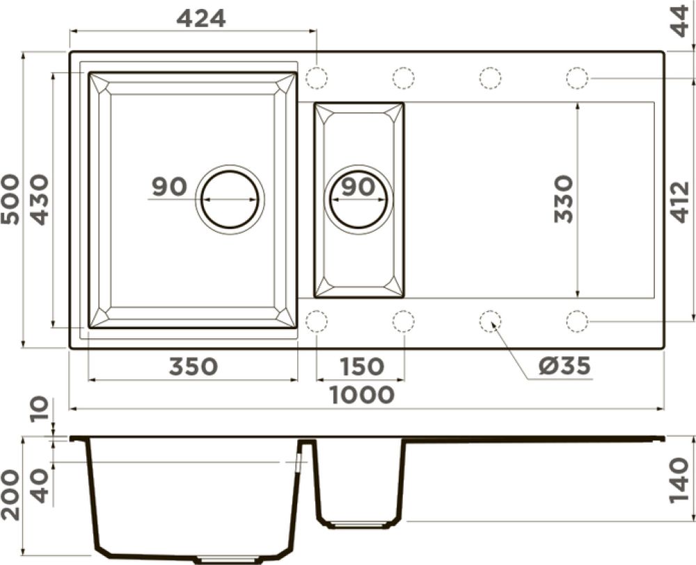 Кухонная мойка OMOIKIRI Sakaime 100-2-ES (4997219) - ракурс 2