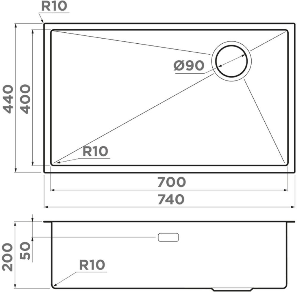 Кухонная мойка OMOIKIRI Taki 74-U/IF Side-IN (4993170) - ракурс 2