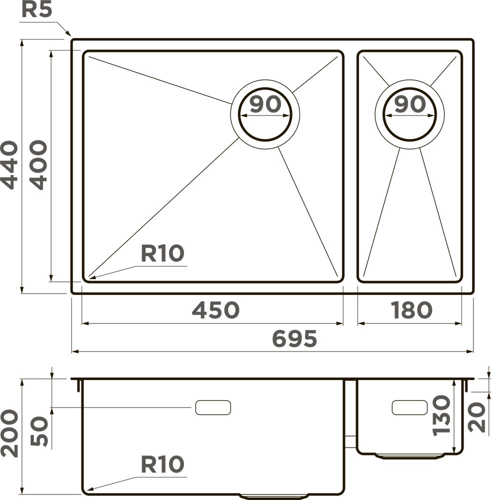 Кухонная мойка OMOIKIRI Taki 69-2-UIF-L Side-GB (4997050) - ракурс 4