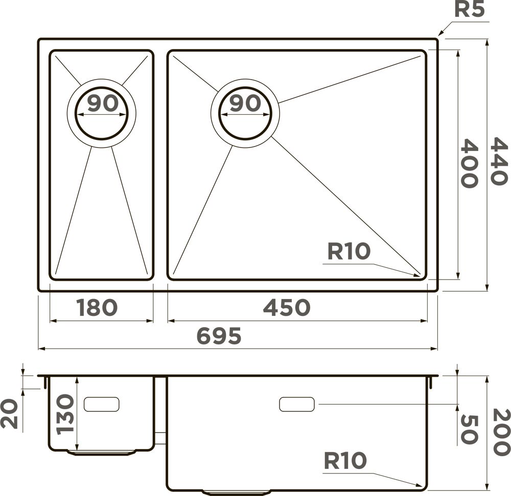Кухонная мойка OMOIKIRI Taki 69-2-UIF-R Side-GB (4993183) - ракурс 4