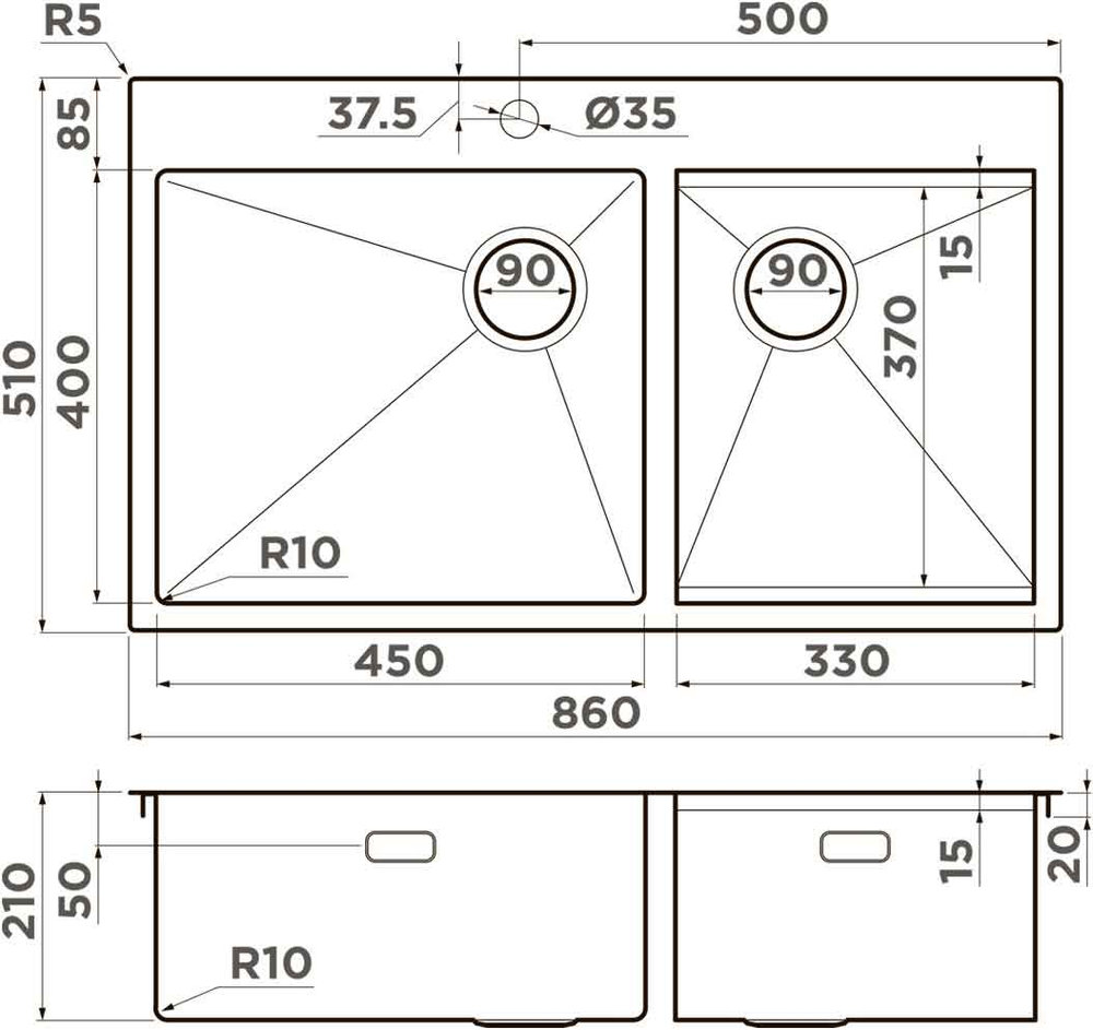 Кухонная мойка OMOIKIRI Akisame 86-2 Side-IN (4997021) - ракурс 4