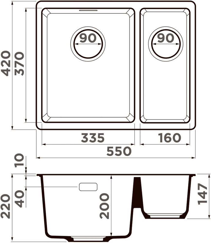 Кухонная мойка OMOIKIRI Kata 55-2-U-ES (4997500) - ракурс 4